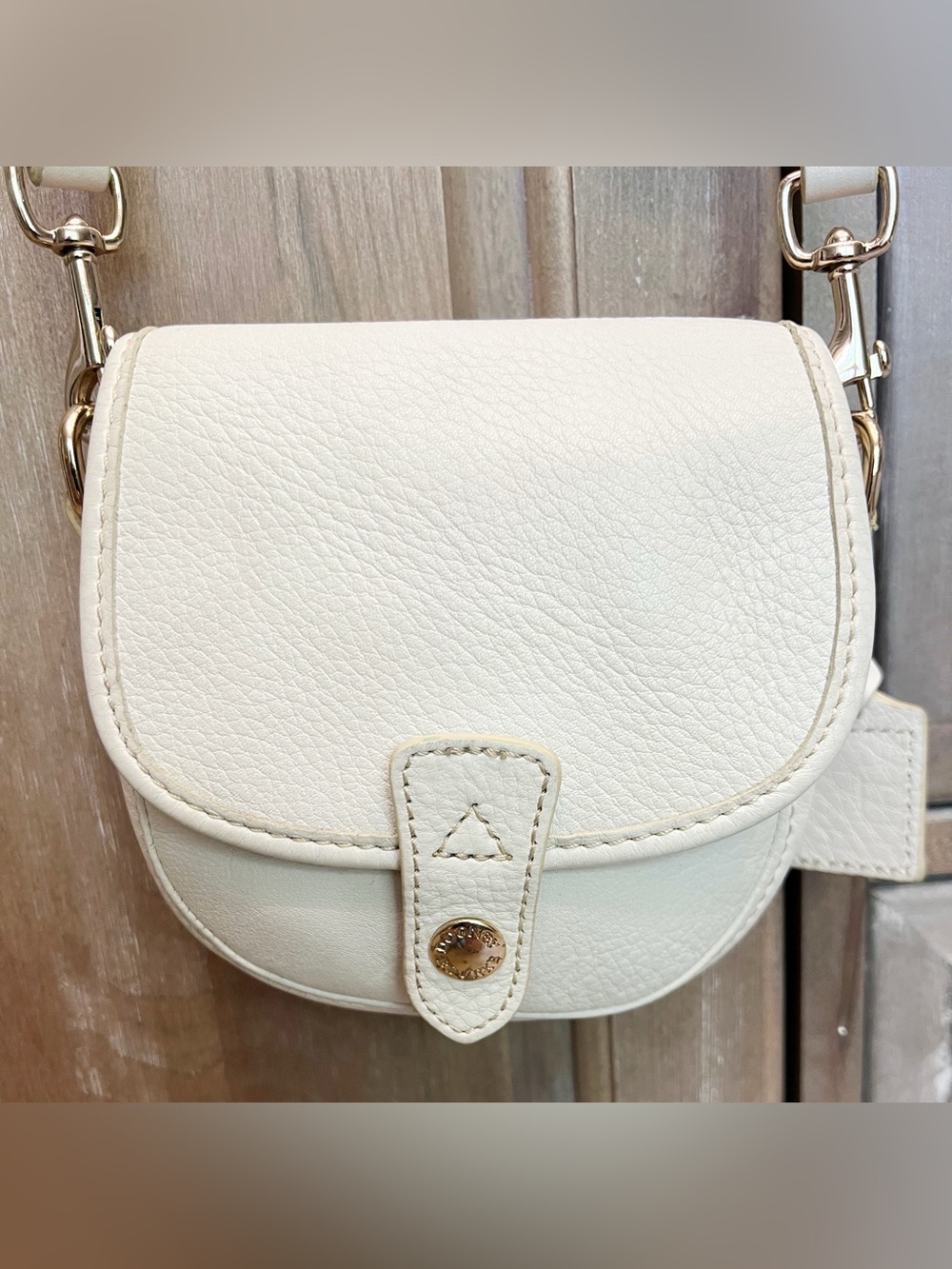 Dooney & Bourke VTG Small Leather Crossbody In Bone Round Saddle Shape - Picture 8 of 9